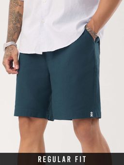 The Souled Store - Men Teal Cotton Linen Blend Casual Shorts