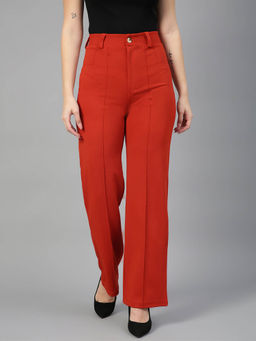 KOTTY - Women Regular Fit Viscose Rayon Solid Trousers Orange