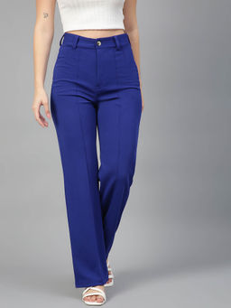 KOTTY - Women Regular Fit Viscose Rayon Solid Trousers Blue