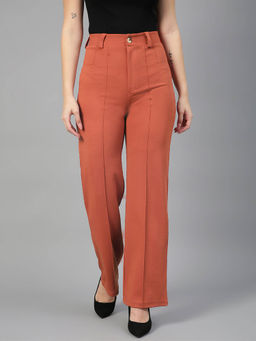 KOTTY - Women Regular Fit Viscose Rayon Solid Trousers Orange