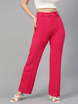 KOTTY - Women Regular Fit Viscose Rayon Solid Trousers Pink