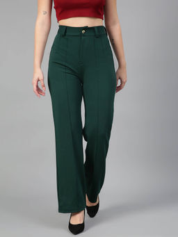 KOTTY - Women Regular Fit Viscose Rayon Solid Trousers Green