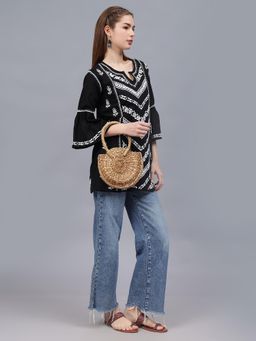 Seva Chikan - Hand Embroidered Black Cotton Lucknowi Chikankari Kurti
