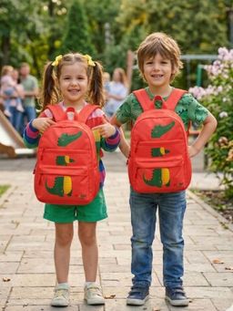 Yelloe - Kid's Red Crocodile Print School Backpack