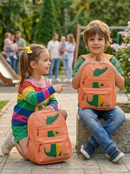 Yelloe - Kid's Peach Crocodile Print School Backpack