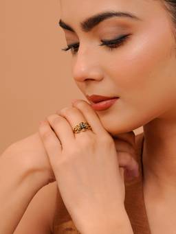 Voylla - Mahabharat Collection Oxidised Gold Blue Stone Ring (Adjustable)