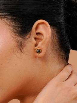 Voylla - Floral Stud Earrings - Mahabharat Collection Oxidised Gold Blue Stone Earrings