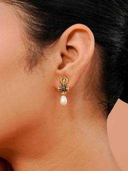 Voylla - Mahabharat Collection Oxidised Gold Blue Stone Drop Earrings