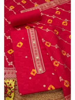Soch - Red Silk Blend Unstitched Top With Bottom & Dupatta