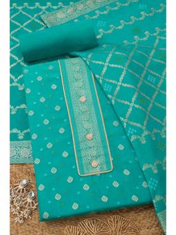 Soch - Turquoise Silk Blend Unstitched Top With Bottom & Dupatta