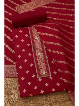 Soch - Maroon Silk Blend Unstitched Top With Bottom & Dupatta