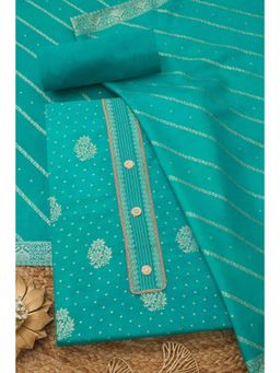 Soch - Turquoise Silk Blend Unstitched Top With Bottom & Dupatta