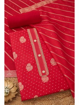 Soch - Red Silk Blend Unstitched Top With Bottom & Dupatta