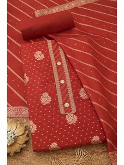 Soch - Rust Silk Blend Unstitched Top With Bottom & Dupatta