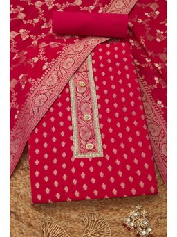 Soch - Pink Organza Unstitched Top With Bottom & Dupatta