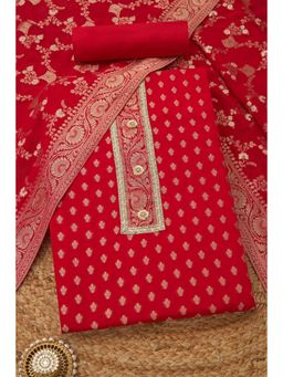 Soch - Red Organza Unstitched Top With Bottom & Dupatta