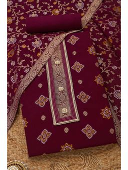 Soch - Wine Georgette Unstitched Top With Bottom & Dupatta