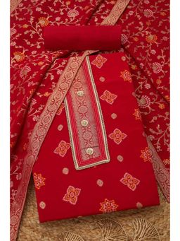 Soch - Red Georgette Unstitched Top With Bottom & Dupatta
