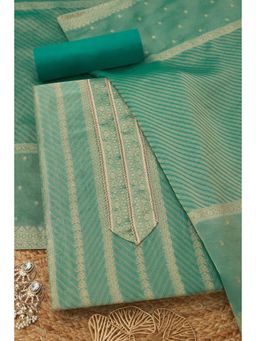 Soch - Turquoise Tissue Unstitched Top With Bottom & Dupatta