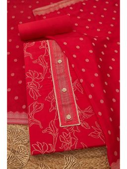 Soch - Red Silk Unstitched Top With Bottom & Dupatta