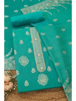 Soch - Turquoise Tissue Unstitched Top With Bottom & Dupatta