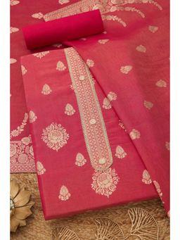 Soch - Pink Tissue Unstitched Top With Bottom & Dupatta