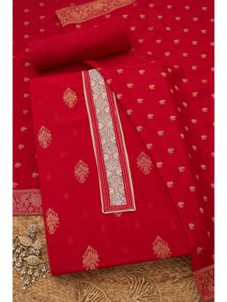 Soch - Red Crepe Unstitched Top With Bottom & Dupatta