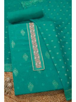 Soch - Turquoise Crepe Unstitched Top With Bottom & Dupatta