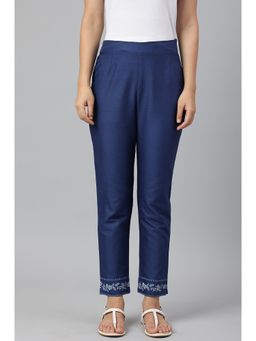 W - Indigo Blue Cotton Blend Slim Pants