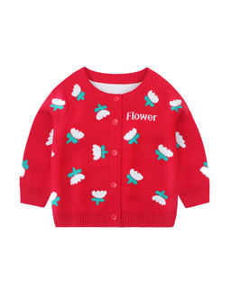 Hopscotch - Girls Fuchsia Floral Print Cotton Full-Sleeve Sweater