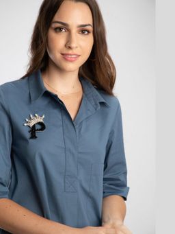 Pallavi Swadi - Black Monogram with Crown Brooche