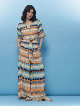 Label Ritu Kumar - Orange Printed Top with Pant Co-Ord (Set of 2)