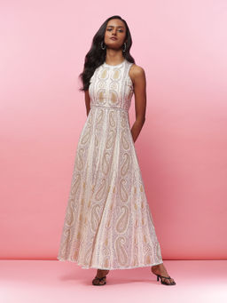 Label Ritu Kumar - Ecru Paisley Print Halter Dress