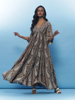 Label Ritu Kumar - Brown Paisley Print Dress