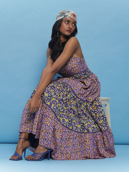 Label Ritu Kumar - Purple Botanic Print Halter Dress