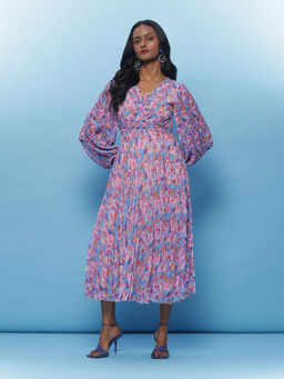 Label Ritu Kumar - Blue Abstract Print Dress