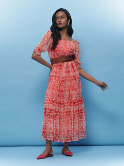 Label Ritu Kumar - Coral Printed Long Dress