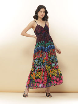 Label Ritu Kumar - Navy Abstract Print Long Dress