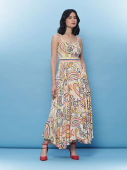 Label Ritu Kumar - Ecru Paisley Print Long Dress