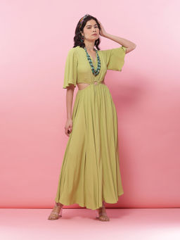 Label Ritu Kumar - Lime Green Solid Dress