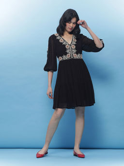 Label Ritu Kumar - Black Embroidered Dress