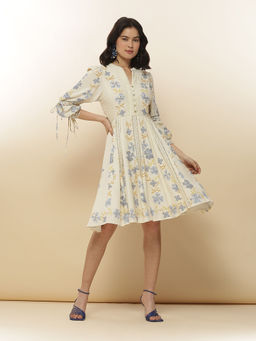 Label Ritu Kumar - Ecru Floral Print Dress