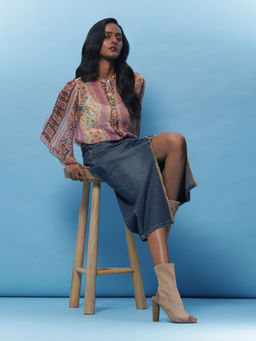 Label Ritu Kumar - Ecru Botanic Print Shirt with Inner (Set of 2)