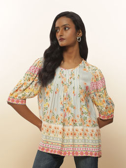Label Ritu Kumar - Ecru Botanic Print Top