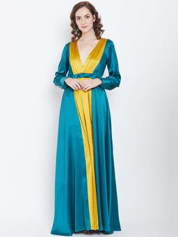 Dodo & Moa - Women Teal Colorblock Maxi Dress