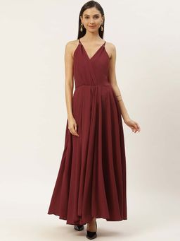 Dodo & Moa - Women Maroon Solid Maxi Dress