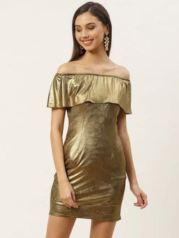 Dodo & Moa - Women Gold Off Shoulder Dress
