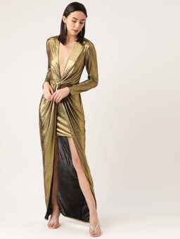 Dodo & Moa - Women Gold Solid Maxi Dress