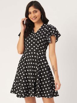 Dodo & Moa - Women Black Polka Dots Printed Dress