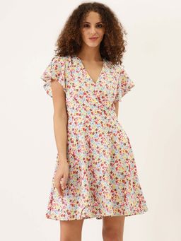 Dodo & Moa - Women White Floral Printed Dress